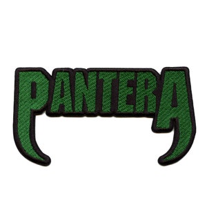 May include: Green embroidered patch with the word "PANTERA" in black outlined letters.