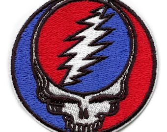 Grateful Dead Steal Your Face Iron-On Patch – Embroidered Skull Patch, Deadhead Gift, Rock Band Jacket Backpack Patch