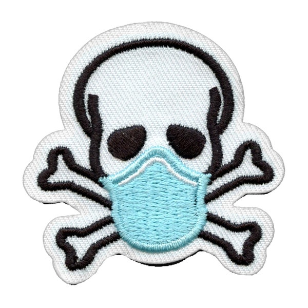 Skull and crossbones wearing mask patch death virus embroidered iron-on ac8