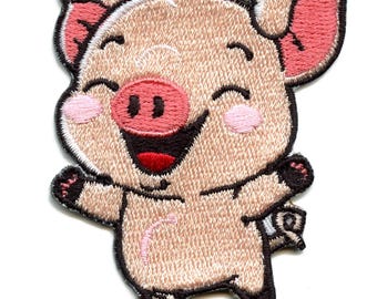 Leaping Happy Pig Patch Adorable Cartoon Mammal Embroidered Iron On AE7