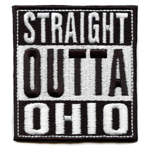 May include: Black and white embroidered patch with the text "STRAIGHT OUTTA OHIO".