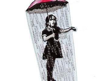 Banksy Regenschirm Mädchen Aufbügler Künstler Gemälde gestickt Bügelbild aa3