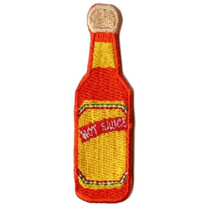 Hot sauce wooden cap patch orange bottle iron on embroidered BH4