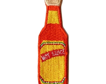 Hot sauce wooden cap patch orange bottle iron on embroidered BH4