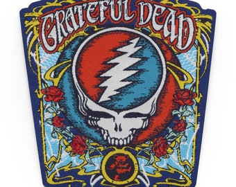 Grateful Dead Steal Your Face Skull Iron-On Patch – Embroidered Woven Patch, Deadhead Gift, Jacket Backpack Patch