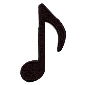 Könnte beinhalten: Ein dunkelbrauner gestickter Musiknoten-Patch.