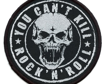Can't Kill Rock N Roll Patch Muziek Schedel Rond Geweven EH5