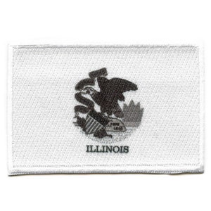 May include: White fabric patch with the state seal of Illinois. The seal features a bald eagle with a shield on its chest, a snake, and a blue ribbon with the words "State Seal". The text "ILLINOIS" is printed below the seal.