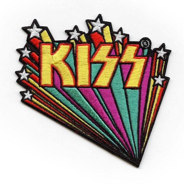 Kiss Star Banner Patch 70s Rock N Roll Embroidered Iron On BH3