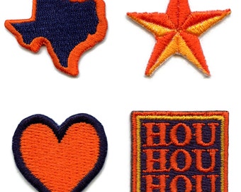 Houston 4 Pack Mini Set Patch HOU Heart Star Texas Embroidered Iron On CG7