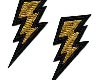 Gold lightning bolt patches Emoticon Icon embroidered iron on (2 pack) ad5