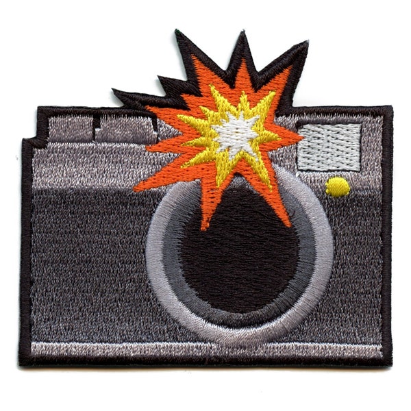 Camera with flash patch photo reel embroidered iron on ae5