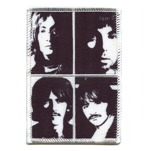 May include: Black and white image of four musicians, each in a separate square. The musicians are all looking at the camera. The image is on a white background.