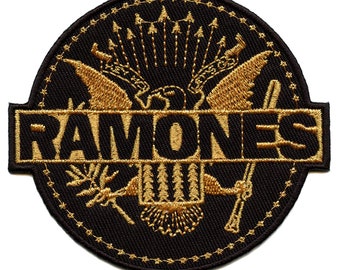 Parche con logotipo del sello dorado de los Ramones, banda de Punk Rock, bordado para planchar, EG2
