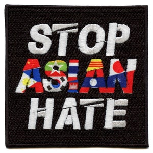 Stop asian hate box logo with flags embroidered iron on patch BG4