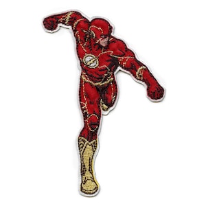 May include: Red and gold embroidered iron-on patch of the Flash superhero running with a lightning bolt on his chest.
