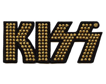 Kiss Gold Studded Logo Patch American Rock Band Embroidered Iron On EG4