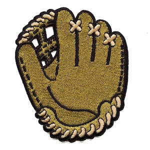 May include: A brown leather baseball glove with black stitching and white accents. The glove is in a catching position.