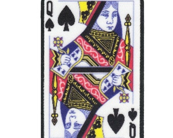 Queen of spades playing card foto patch black gamble embroidered iron on aa5