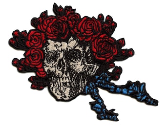 Grateful Dead Bertha Iron-On Patch – Embroidered Skull & Roses Patch, Deadhead Gift, Rock Band Jacket Backpack Patch