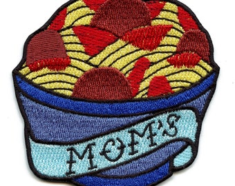 Moms spaghetti bowl patch food detroit hip hop embroidered iron on ec1