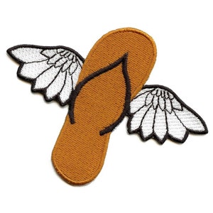 Peut inclure: Une tong brune avec des ailes blanches. La tong est brodée d'un contour noir.