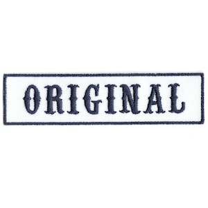 May include: White rectangular patch with a navy blue embroidered word "ORIGINAL" in a stylized font.