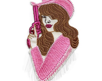 Pink Western Fringe Cowgirl Patch Gunslinger Female Rodeo Embroidered Iron On ED5