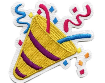 Party Popper Emoticon Icon Patch Congratulations Celebration Embroidered Iron On EC4