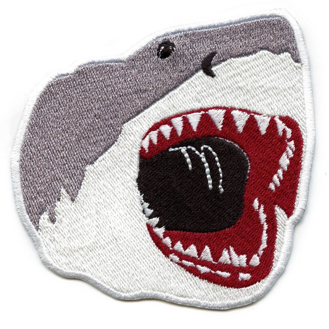 Great White Shark Patch Mouth Open Embroidered Iron on Ac1 - Etsy