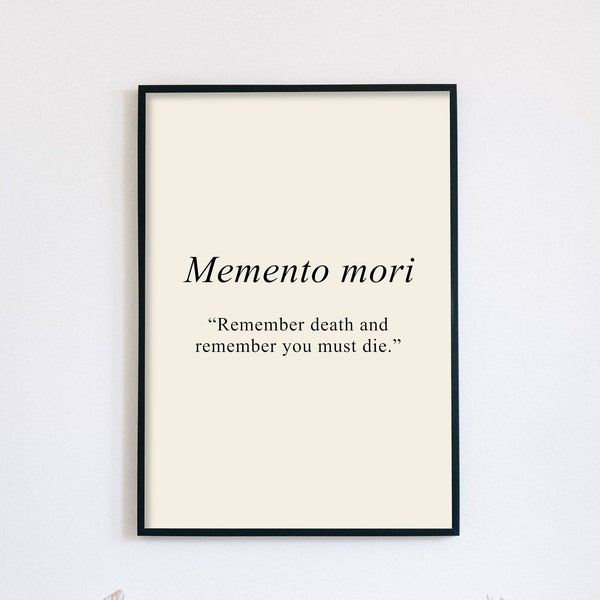 citation latine « Memento mori » - impression d'art « Souviens-toi de la mort et souviens-toi que tu dois mourir ». affiche ancienne. grec ancien