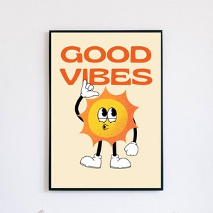 Impresión artística de buenas vibraciones, sol. Póster de casa. Sol de felicidad.