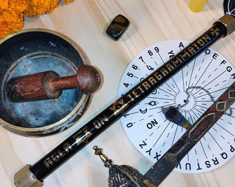 12" Trithemius EBONY Wand for "Drawing Spirits into Crystals with brass endcaps