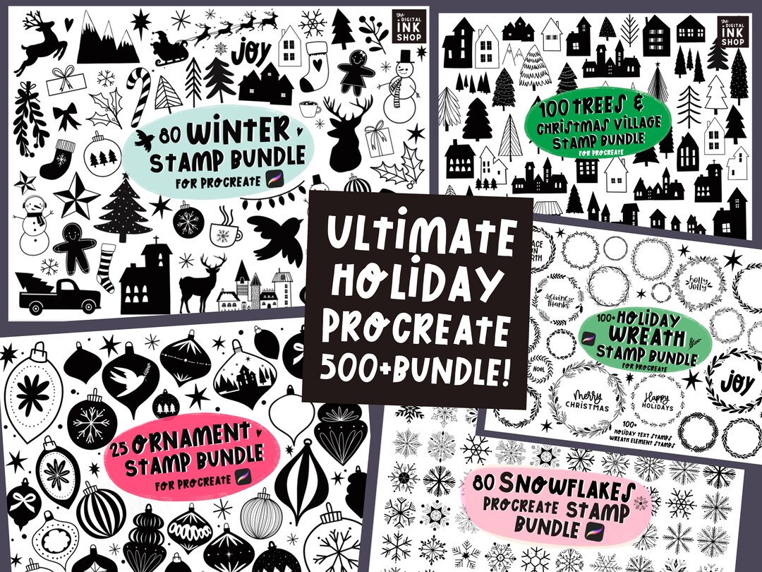 Holiday Procreate Brush Bundle: Winter Stamps & Color Palettes - Etsy