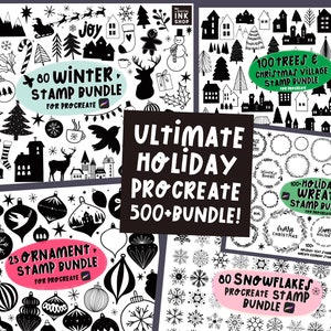 Procreate brush bundle l Procreate stamps l Holiday procreate brushes l Winter Procreate Stamps l Procreate color Palettes