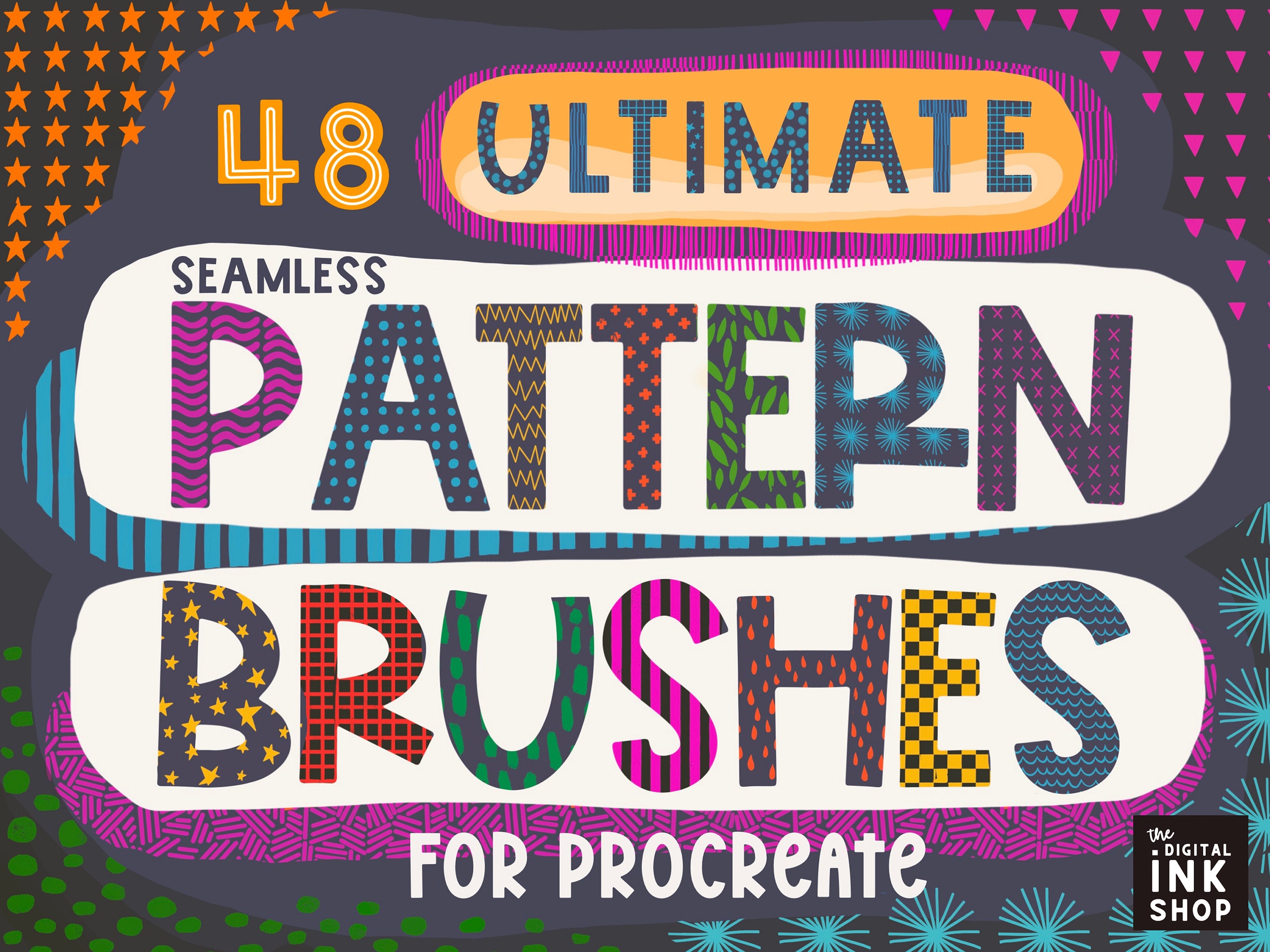 Seamless Pattern Brushes for Procreate | Texture Brush Bundle for iPad Art & Design
