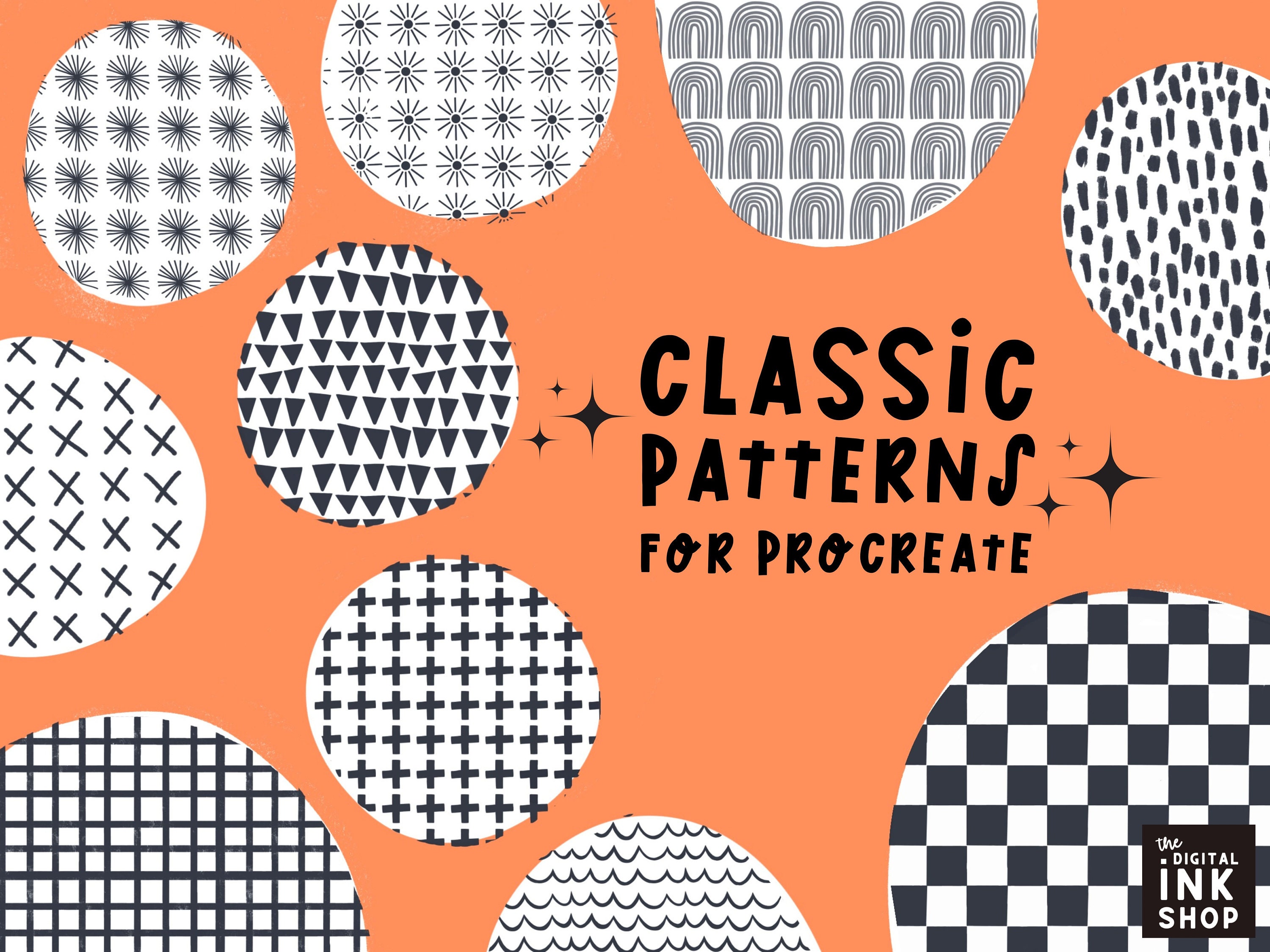 Procreate Pattern Brushes Pack – Classic Lines, Grids, Waves, Dots & Geometric Backgrounds
