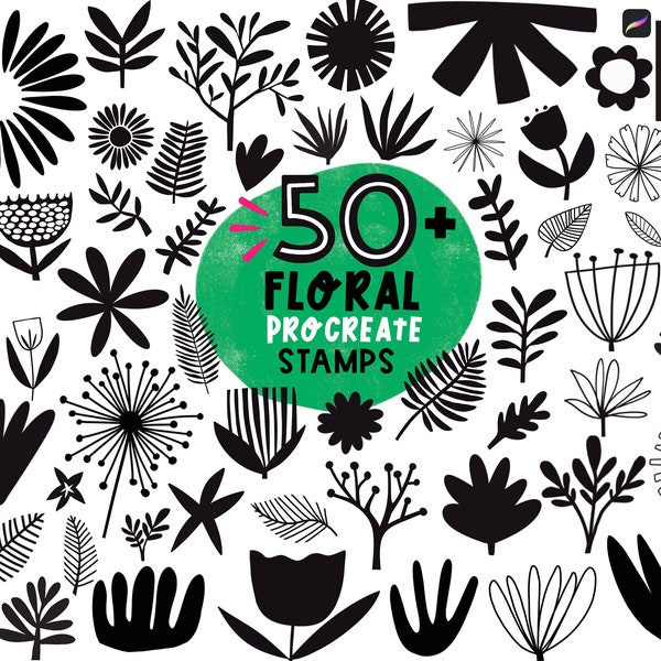 Procreate Flowers Stamps | Procreate Botanical Stamps | Floral Procreate Stamps | Procreate Leaves Stamps | Commercial Use