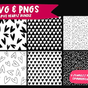 Heart Pattern SVG Bundle: 6 Seamless Backgrounds (Digital Download)