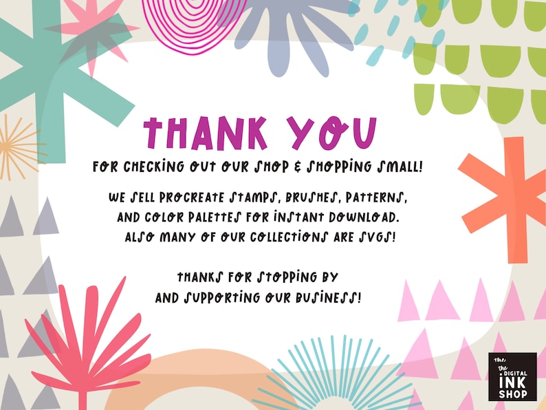 May include: Thank you for checking out our shop & shopping small! We sell Procreate stamps, brushes, patterns, and color palettes for instant download. Also many of our collections are SVGs! Thanks for stopping by and supporting our business! The Digital Ink Shop.