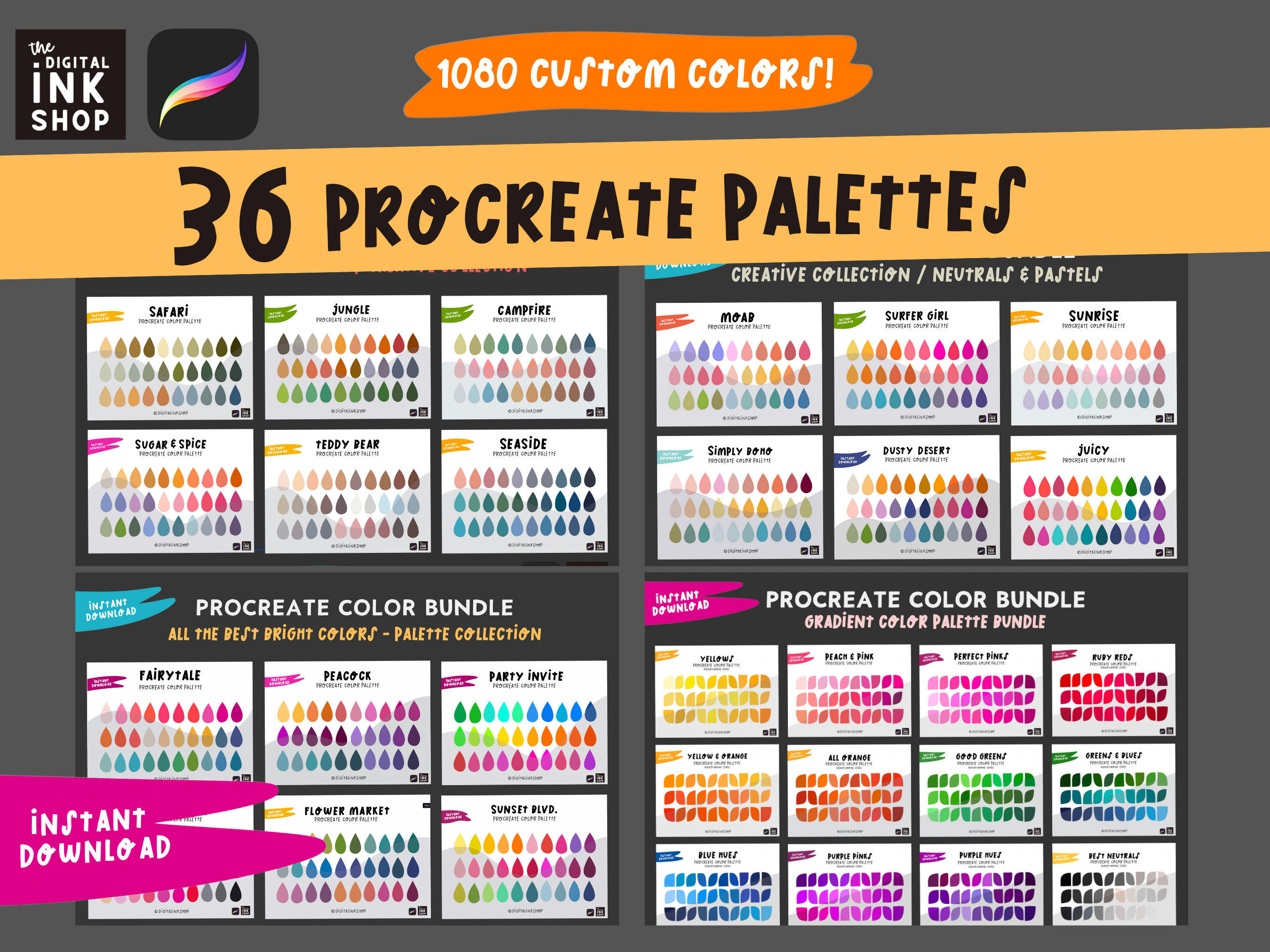 Pack inicial de colores para Procreate: 1.080 paletas y muestras seleccionadas para iPad