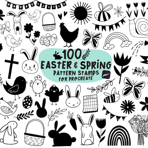 100 Easter stamps for Procreate | Procreate stamps l Procreate brushes | Procreate Easter Brushes | Spring stamps l Procreate Bundle