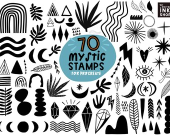 Mystic Procreate Stamps: 70 Abstract Shapes, Moons, Stars (Digital Download)