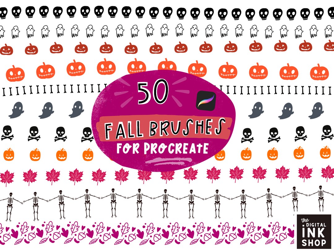 Fall Procreate Brush Set: 50 Halloween Pattern Stamps (digital Download ...