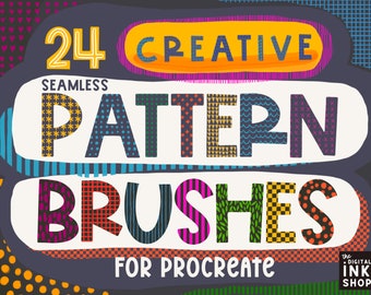 May include: 24 Creative Seamless Pattern Brushes for Procreate. The digital ink shop logo is in the bottom right corner.