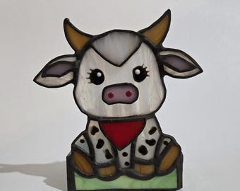 Portavelas de cristal vitral con forma de vaca