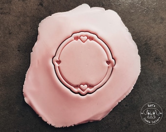 Frame with hearts, round cookie cutter & stamp I Cookie cutter I Fondant stamp