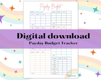 Payday Budget Tracker, Bill tracker, Instant  digital download. Budget Tracking, Debt, A4