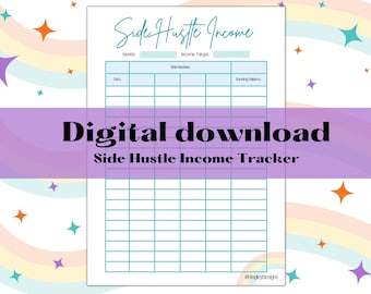 Side Hustle Income Tracker, Instant  digital download. Budget Tracking, Small Business Income Sheet, A4