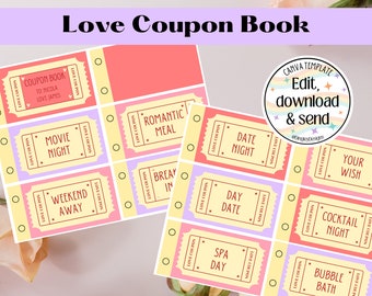 Customisable Love Coupon Book, Printable Coupon Book, Valentine's Day Gift, Last Minute Gift Idea, Anniversary Gift, DIY Gift